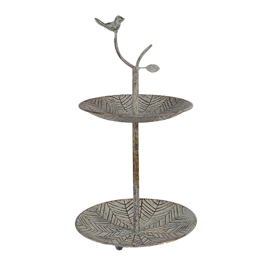 2-Tier Cake Stand Green Brown Ø 26x48 cm