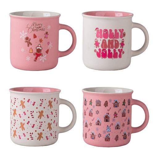 Becher 4er Set Weiß Rosa 10x9x7 cm / 380 ml