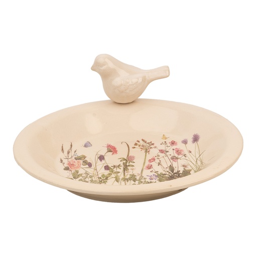 Clayre & Eef Vogelfutterhaus Ø 26x10 cm Beige Keramik Vogel