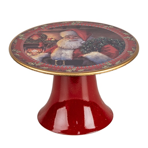 Clayre & Eef Taartplateau op Voet Ø 16x10 cm Rood Kunststof Kerstman