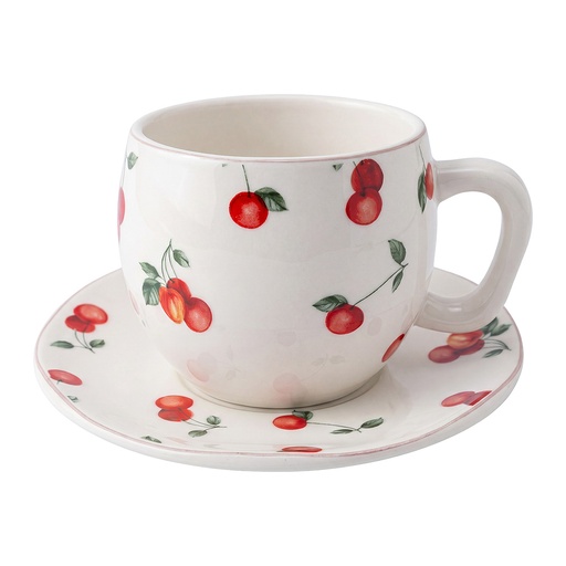 Kaffeetasse mit Untertasse Weiß Rot