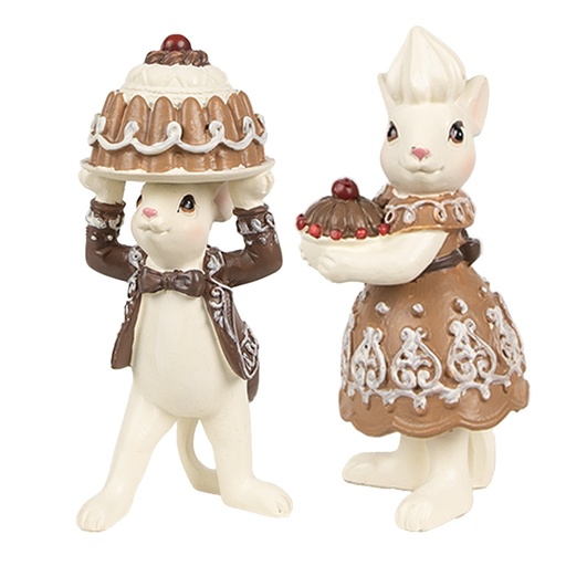 Deko Maus (set 2) Braun, Beige 5x5x11 / 5x5x10 cm