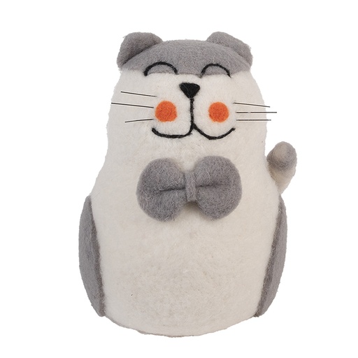Chat en feutre Blanc Gris 14x14x20 cm
