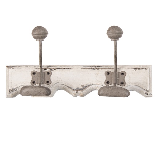 Porte-manteau mural 2 crochets Blanc Gris 23x6x10 cm