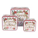 Blech Vorratsdose  3-er Set Weiß Rot 20x20x8 / 15x15x7 / 12x12x6 cm