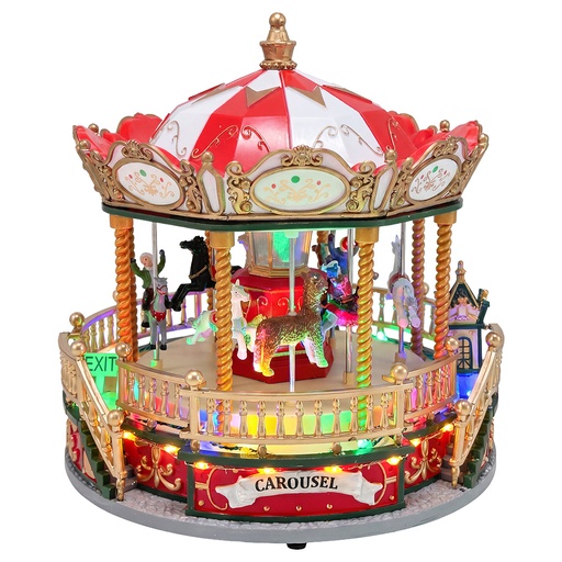Boîte à musique Carrousel avec LED Couleur or Rouge Ø 23x24 cm / 3xAA