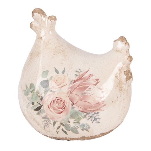 Décoration Poule Beige Rose 12x11x13 cm