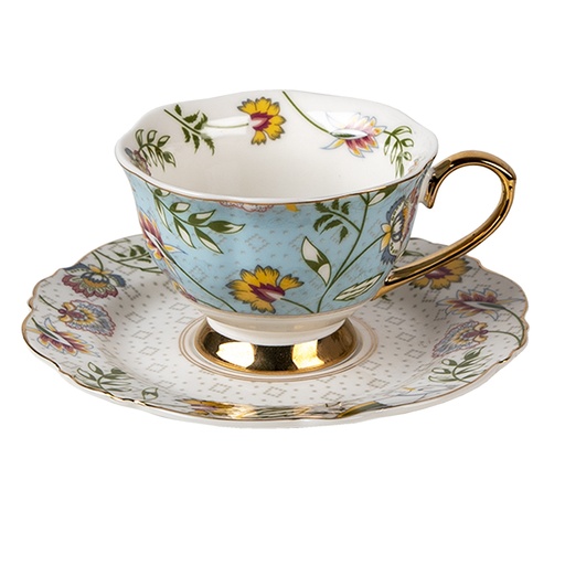 Cup and Saucer Blue, White 12x9x6 cm / Ø 15x2 cm / 200 ml