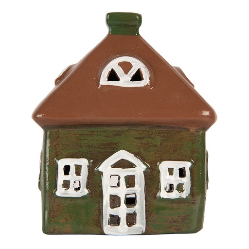 Clayre & Eef Waxinelichthouder Huis 12x9x14 cm Groen Keramiek