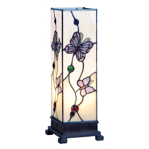 Lumilamp Tiffany Tafellamp 12x12x35 cm Wit Roze Glas Vlinder