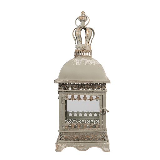 Clayre & Eef Lantaarn 20x20x51 cm Grijs Groen Metaal
