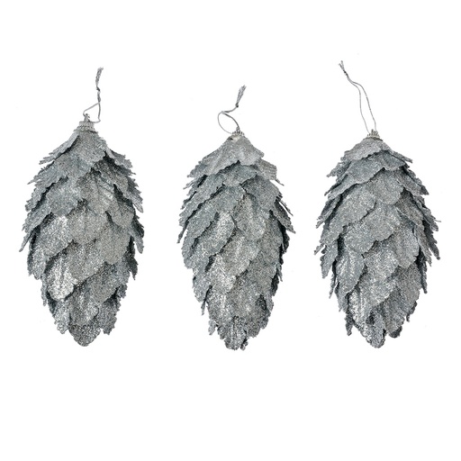 Christmas Decoration Flower (set 3) Silver colored Ø 7x13 cm