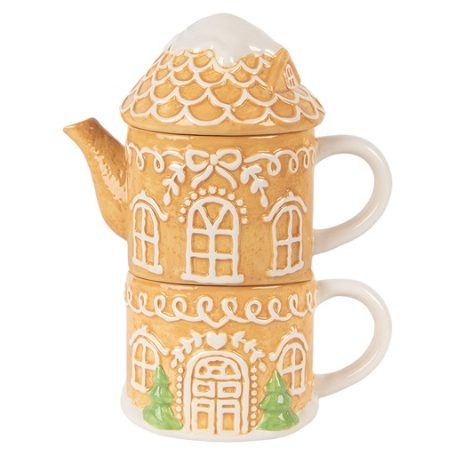 Teekanne mit Becher Braun Weiß 19x12x23 cm / 550 ml / 450 ml