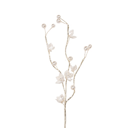 Decorazione Natale Ramo con fiori Bianco Color oro 4x4x40 cm