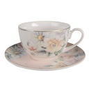 Cup and Saucer Pink, White 12x9x6 cm / Ø 15x2 cm / 250 ml