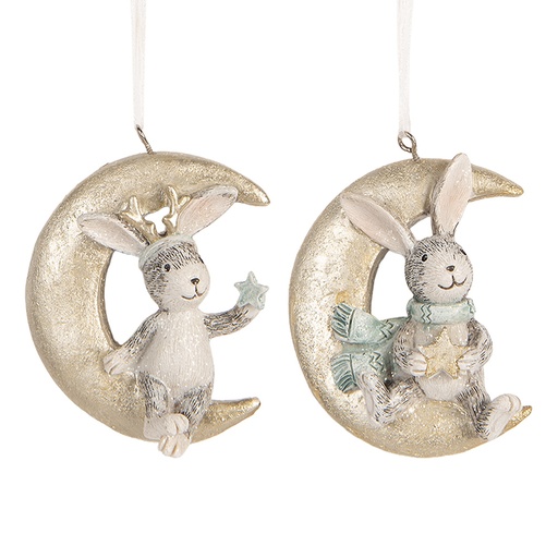 Anhänger Kaninchen (set 2) Grau Goldfarbig 7x3x8 cm