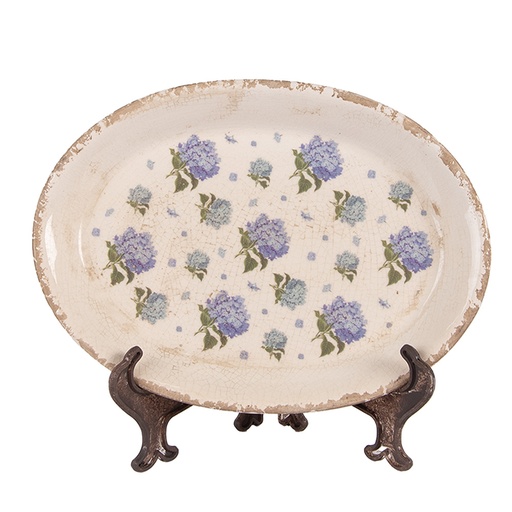 Clayre & Eef Unterteller 25x18x2 cm Beige Blau Keramik Blumen
