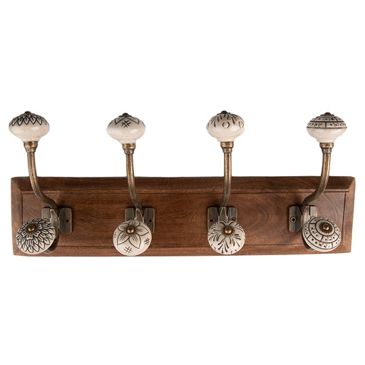 Garderobe 4 Haken Braun, Beige 45x11x17 cm