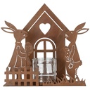 Kerzenhalter Haus mit Kaninchen Braun 26x9x26 cm