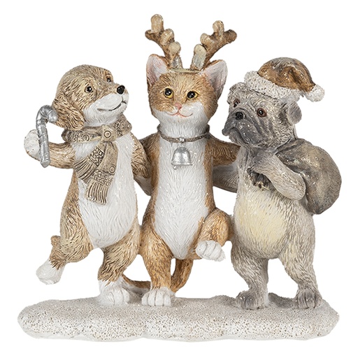 Christmas Decoration Statue Dogs and Cat Grey, Beige, White 13x5x12 cm