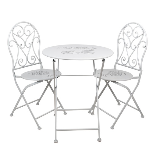 Clayre & Eef Bistroset Bistrotafel Bistrostoel 3-delig Ø 60x70 Wit IJzer