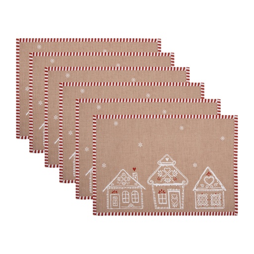 Clayre & Eef Placemats Set van 6 48x33 cm Bruin Katoen Gingerbread house