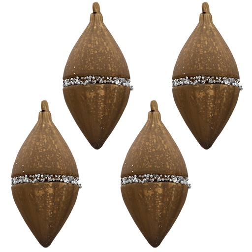 Clayre & Eef Kerstbal Set van 4 7x14 cm Bruin Glas