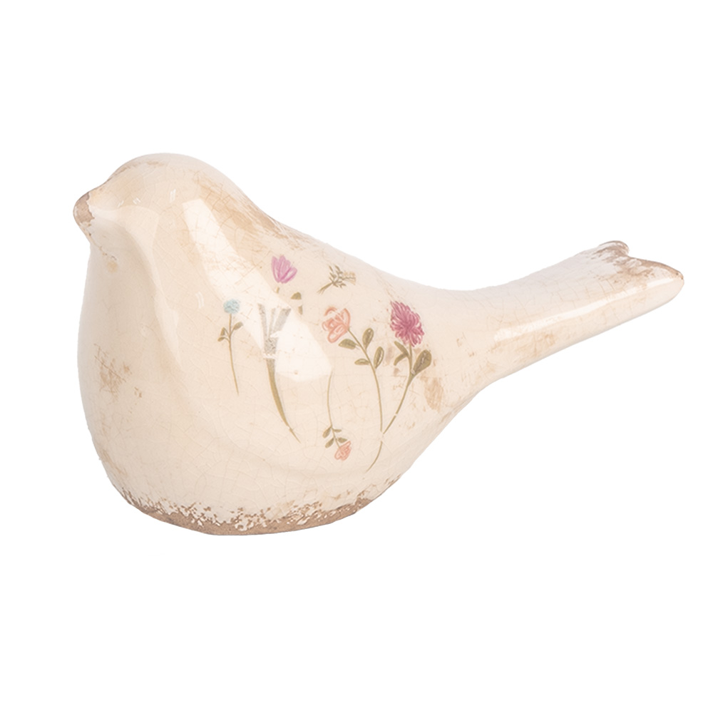 Clayre & Eef Decoratie Beeld Vogel 16x7x9 cm Beige Keramiek