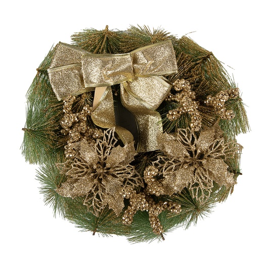 Christmas Decoration Wreath Gold colored Green Ø 30x7 cm