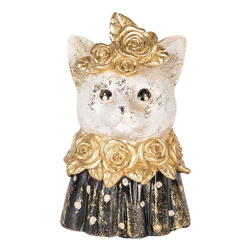 Clayre & Eef Decoratie Beeld Kat 12x10x18 cm Wit Zwart Kunststof