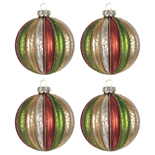 Clayre & Eef Kerstbal Set van 4 Ø 8 cm Rood Groen Glas