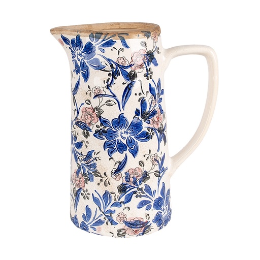 Clayre & Eef Decoration can 21x14x26 cm Beige Blue Ceramic Flowers