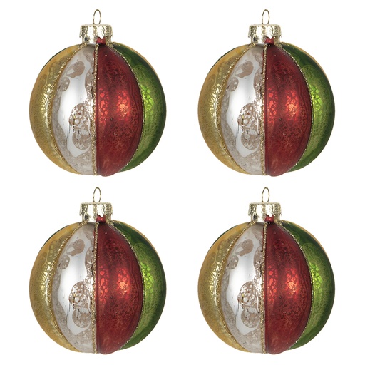 Clayre & Eef Kerstbal Set van 4 Ø 8 cm Rood Groen Glas