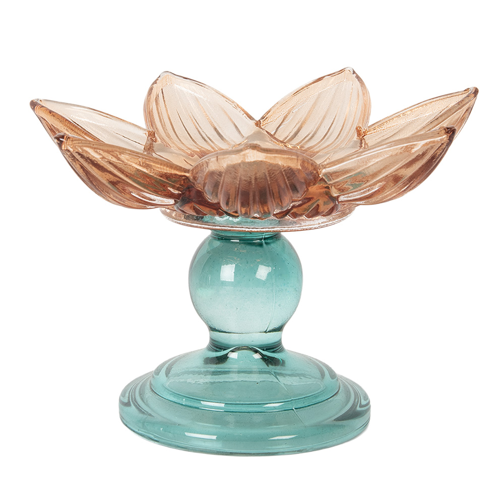 Clayre & Eef Waxinelichthouder Ø 14x10 cm Oranje Glas