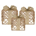 Décoration cadeau avec LED set de 3 Couleur or 25x25x30 / 20x20x24 / 15x15x17 cm / 6xAA