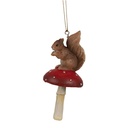 Decoratie hanger eekhoorn op paddenstoel 4x4x9 cm