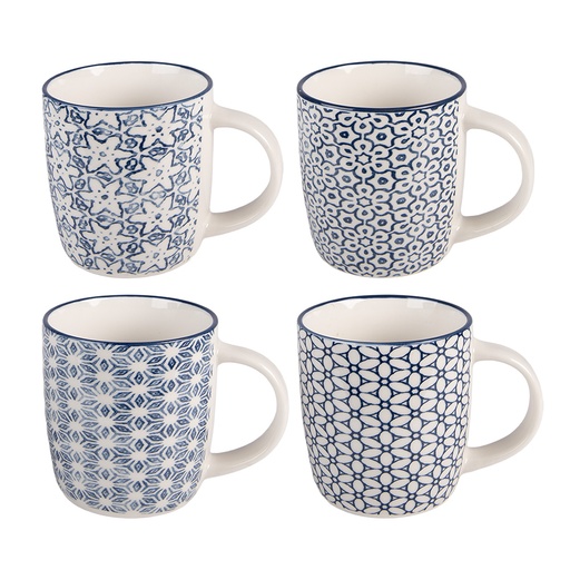 Becher 4er Set Weiß Blau 13x8x9 cm / 300 ml