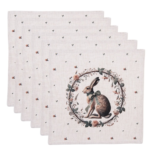 Napkins Cotton Set of 6 Beige Brown 40x40 cm
