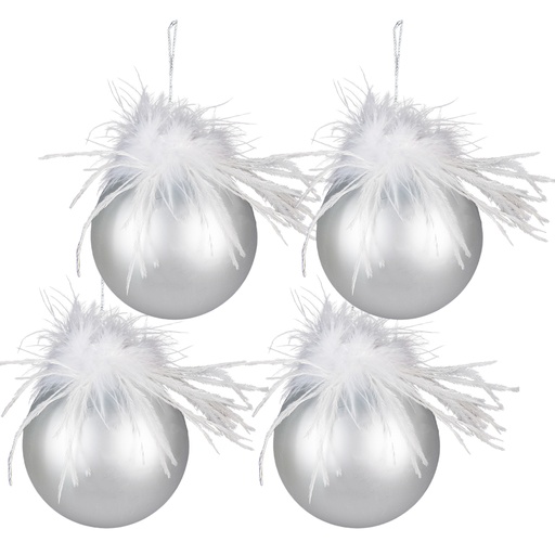 Boule de Noël Argent, Blanc set 4 Ø 10x10 cm