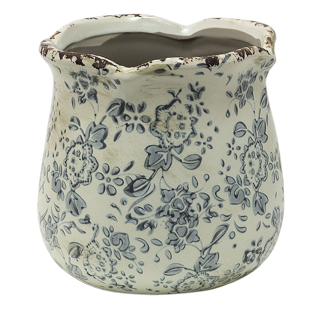 Clayre & Eef Bloempot Ø 15x14 cm Grijs Beige Keramiek Bloemen