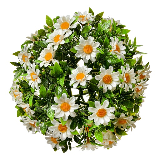 Boule de décoration fleur artificielle Marguerite Blanc Vert Ø 17 cm