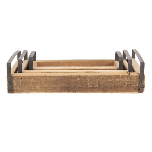 Clayre & Eef Plateau de décoration Set de 3 Marron Bois