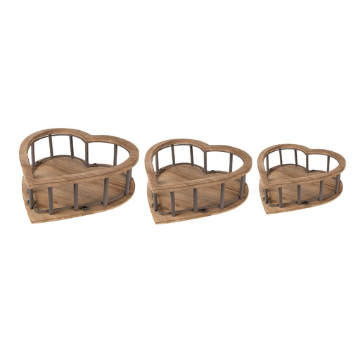 Aufbewahrungskorb (3er set) Herz Braun 33x33x10 / 26x26x9 / 20x20x8 cm