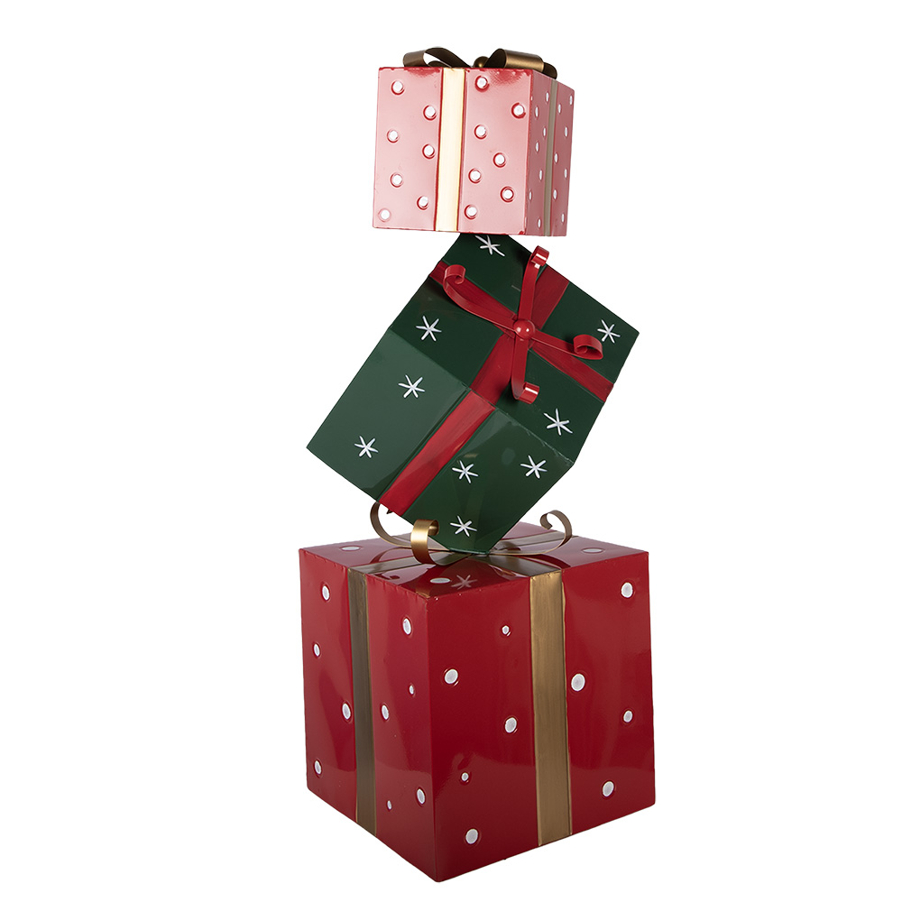 Clayre & Eef Kerstdecoratie Beeld Cadeau 36x36x90 cm Rood Groen Metaal