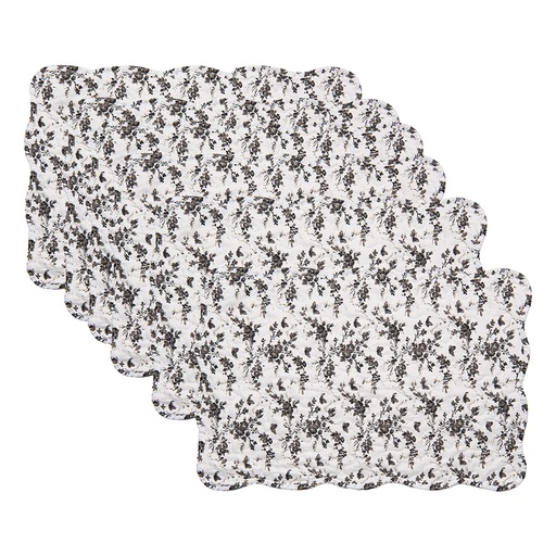 Clayre & Eef Placemats Set van 6 48x32 cm Wit Polyester Bloemen