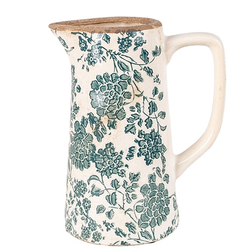 Clayre & Eef Decoratie Kan 16x11x20 cm Beige Groen Keramiek Bloemen