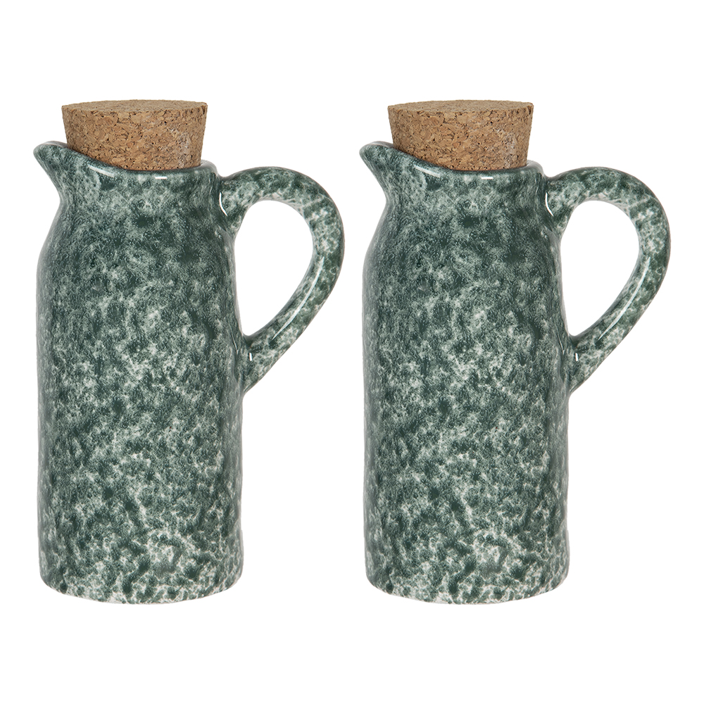 Clayre & Eef Olie en Azijnstel Set van 2 8x6x14 cm Groen Keramiek