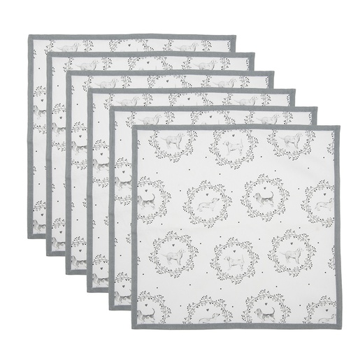 Cotton Napkins (set of 6) White Grey 40x40 cm